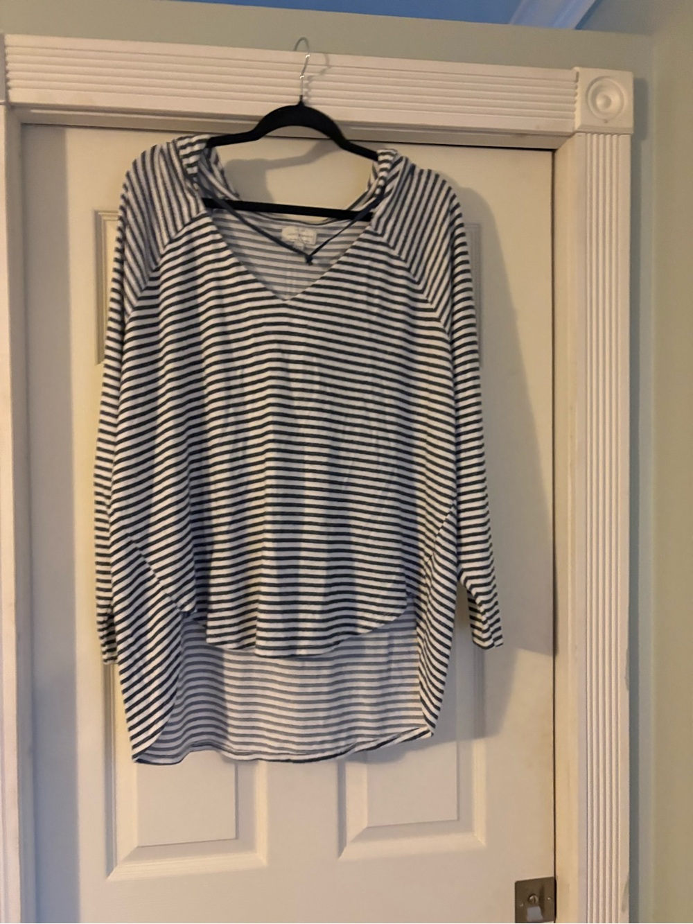 Lucky Brand White and Navy Striped Tee